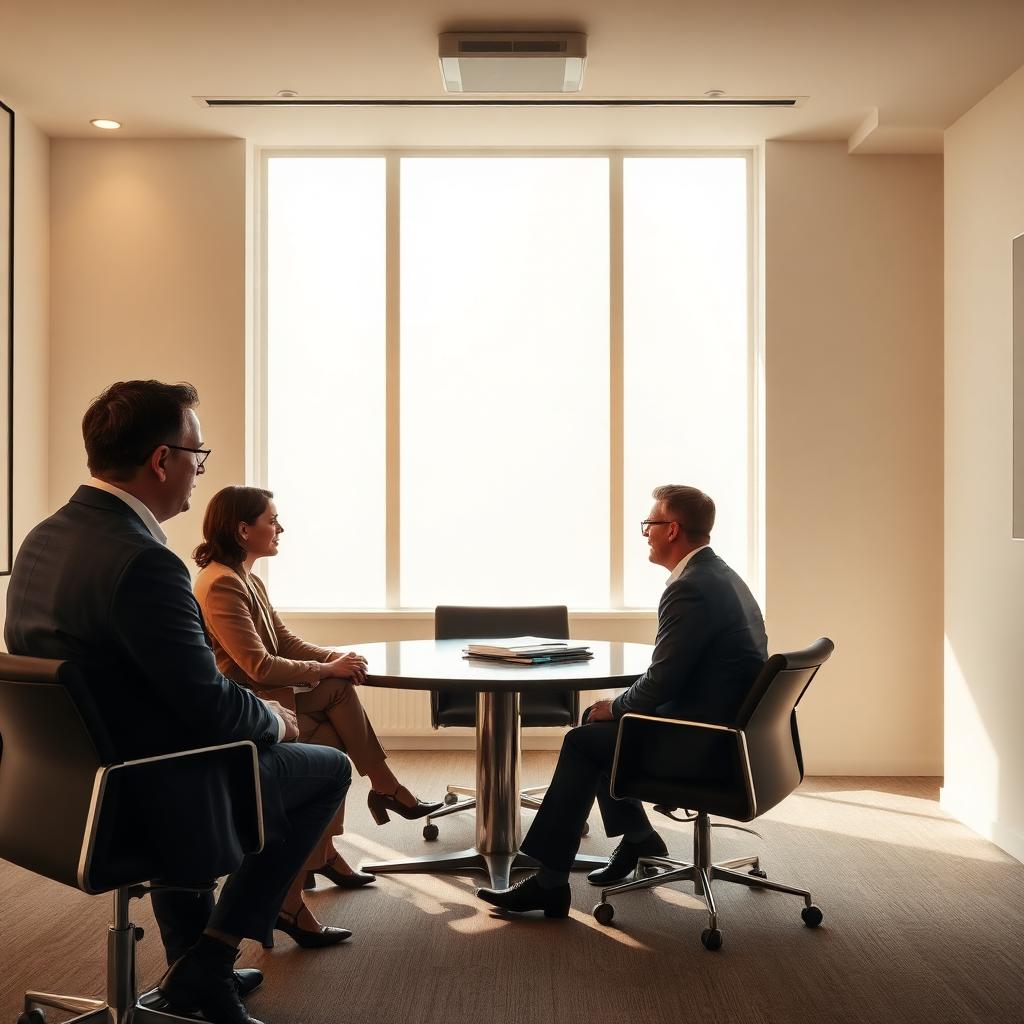 Senior consultants in a bright boardroom in conversation